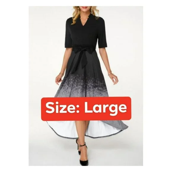 rosewe black dresses Patchwork Short A Line V Neck Black Dress | Rosewe.com